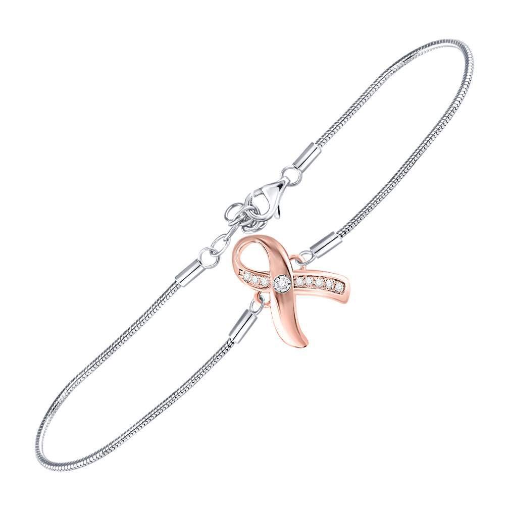 Sterling Silver Women's Round Diamond Pink Awareness Ribbon Tennis Bracelet - 1/20 CTTW for Breast Cancer Support & Everyday Elegance