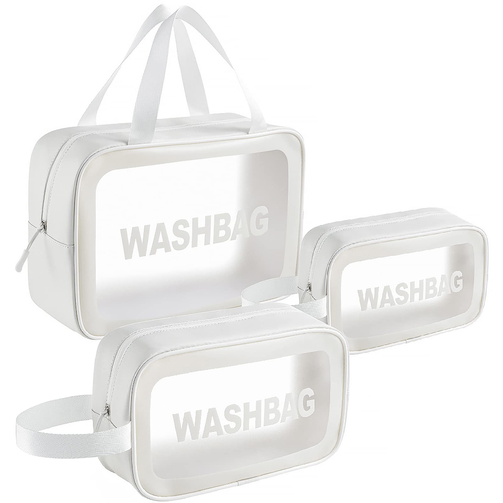 Clear Travel Toiletry Bag Set - 3 Pack Transparent Cosmetic & Makeup Organizer for Women | TSA Approved Waterproof Wash Bags for Air Travel, Gym, Beach & Vacation (White)