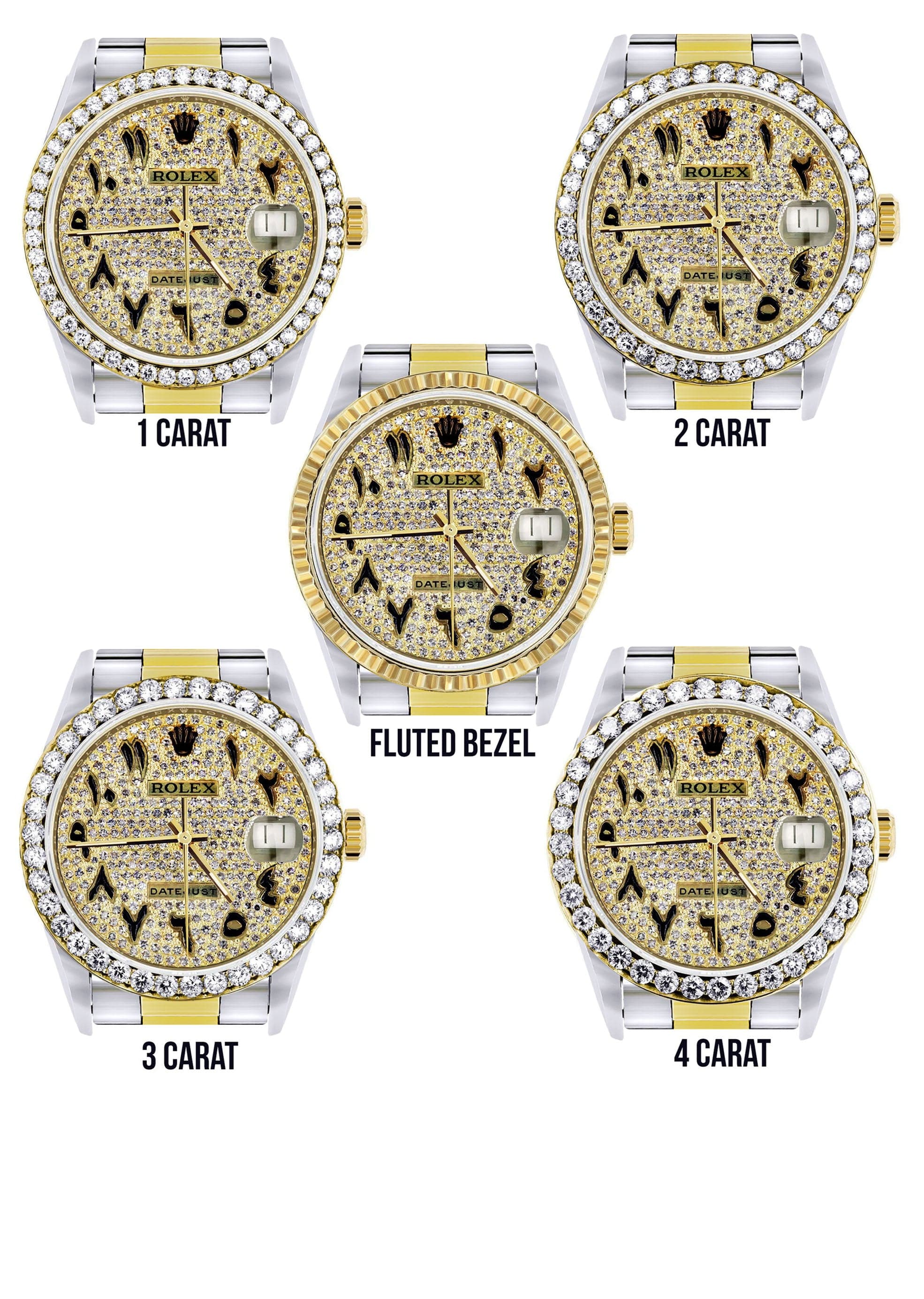 Luxury Diamond Gold Rolex Watch for Men 16233 | 36mm Black Arabic Full Diamond Dial | Oyster Bracelet | Perfect for Formal Events & Business Meetings