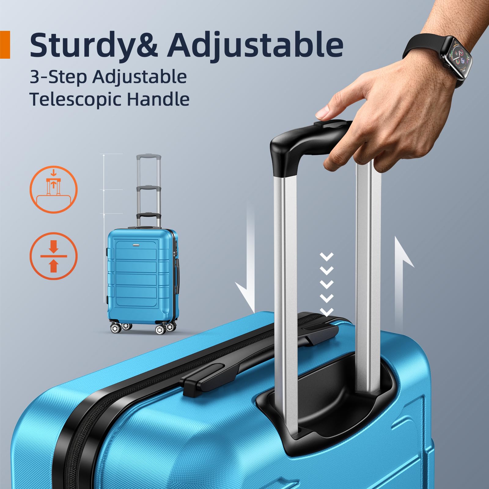 SHOWKOO 4-Piece Expandable Luggage Set - Durable PC+ABS Suitcases with Double Spinner Wheels & TSA Lock, Sky Blue - Perfect for Travel, Vacations & Business Trips