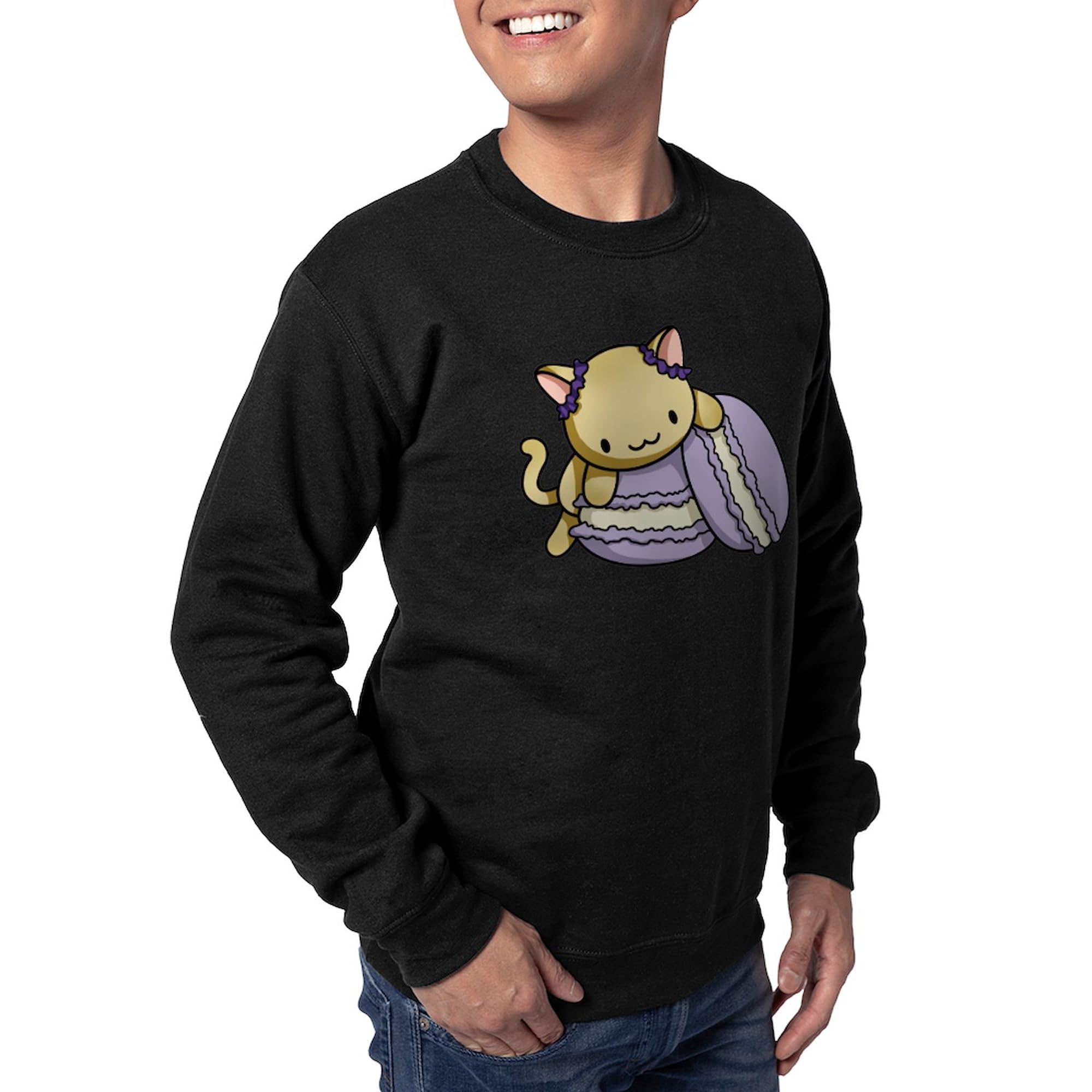 Macaron Kitty Sweatshirt - Cute Cat Print Classic Crewneck Pullover for Women | Cozy Casual Wear for Cat Lovers, Perfect for Lounging, Outings & Gifts