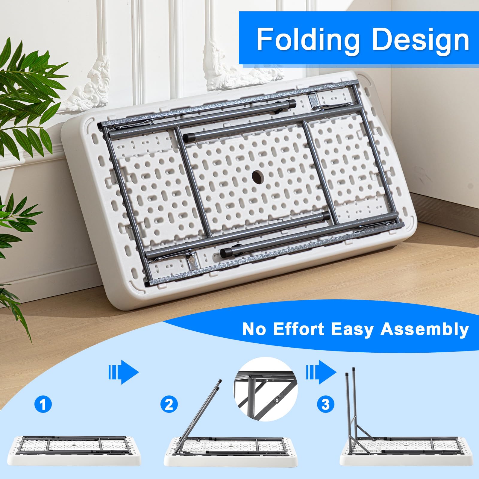 Suzile 4FT Foldable Ice Table with Drain - Portable Cooler Table for Outdoor, Picnic, BBQ, Camping & Wedding (White) | Perfect for Chilling Drinks, Food Storage & Party Entertainment