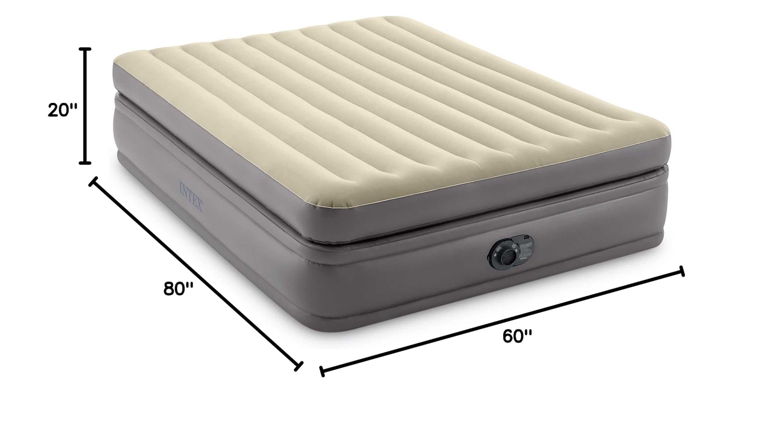 Intex 64163ED Queen Prime Comfort Elevated Air Mattress with Built-in Electric Pump - Fiber-Tech Construction - 20 Inch Height - 600lb Capacity - Perfect for Camping, Guest Beds & Home Use