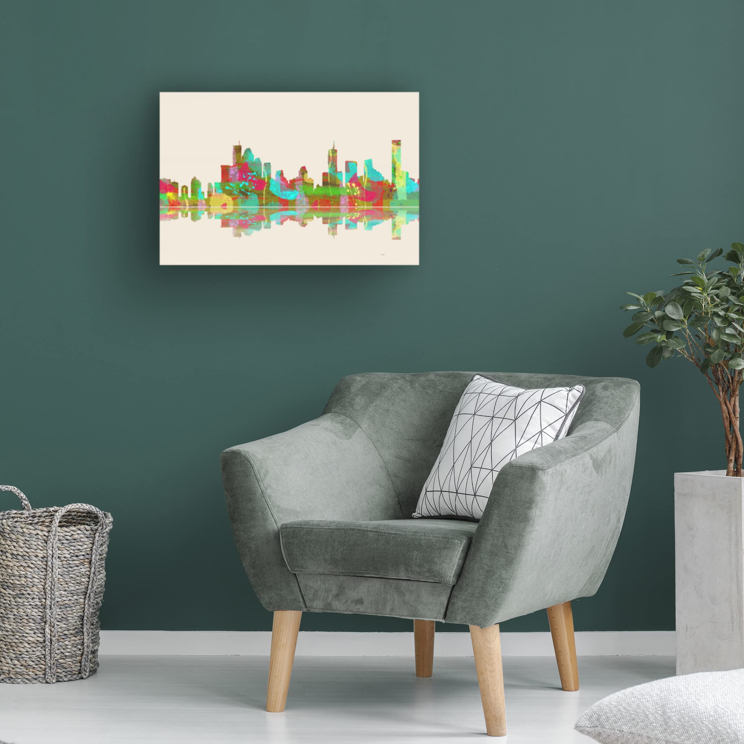 Trademark Fine Art 'Brisbane Qld Skyline 2' Canvas Wall Art by Marlene Watson - 16x24 Inches - Modern Cityscape Painting for Living Room, Office & Home Decor