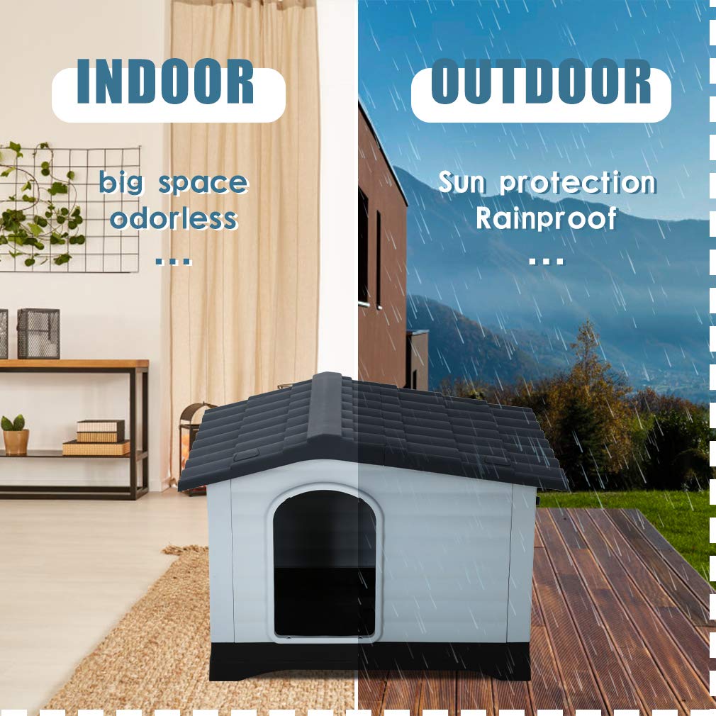 All-Weather Indoor/Outdoor Plastic Dog House for Small, Medium & Large Dogs - 26 Inch Height with Base Support, Air Vents & Elevated Water-Resistant Floor | Perfect for Backyard, Patio, Garage & Camping Use