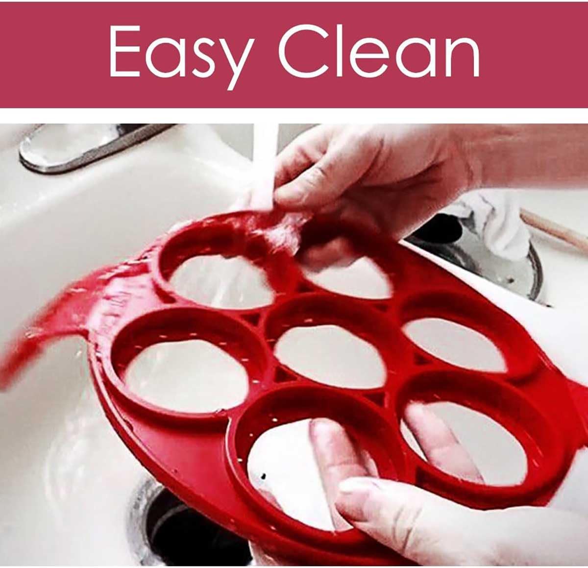 Flip N Cook Silicone Pancake Mold - Non-Stick Round Pancake Maker for Perfect Fluffy Pancakes - Easy to Use & Clean - Ideal for Breakfast, Brunch & Kids Cooking (Red)