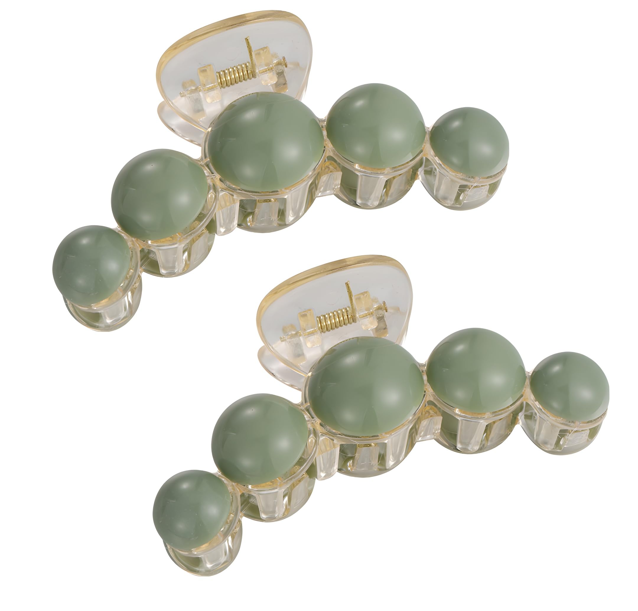 BellaStella Korean Stylish Large Green Pearl Hair Claw Clips - 2 Pack Strong Grip Hair Clips for Women & Girls, Perfect for Long Hair, Ponytails & Updos - Elegant Hair Accessories for Parties, Weddings & Daily Use