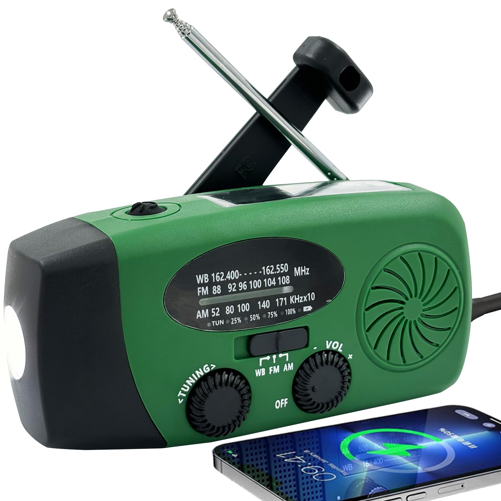 Emergency Hand Crank AM/FM NOAA Weather Radio with LED Flashlight, 5000mAh Power Bank & Solar Charger - Portable Survival Radio for Camping, Hiking, Power Outages & Emergency Preparedness (Army Green)