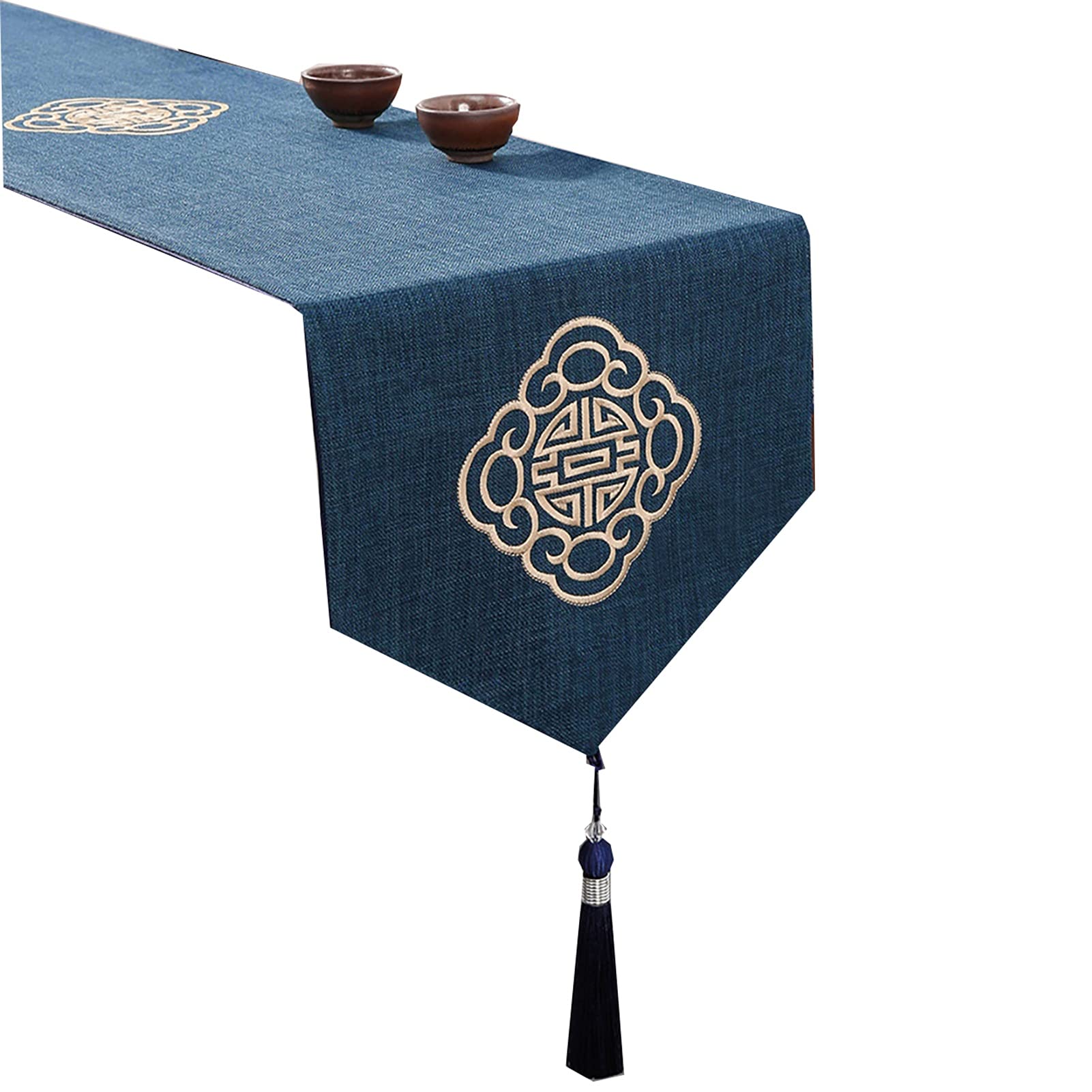 Elegant Cotton Linen Table Runner with Embroidery & Tassel - Dust-Proof Dining Table Cover for Christmas, Valentine's Day, St. Patrick's Day, Easter, Thanksgiving & Halloween - Perfect for Holiday Decor, Dinner Parties & Seasonal Home Decorating