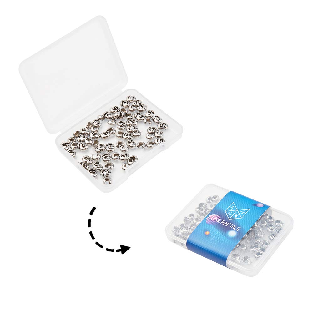 UNICRAFTALE 100pcs Half Round Open Crimp Beads 5mm - Stainless Steel Jewelry Making Supplies for DIY Bracelets, Necklaces & Earrings - Secure Knot Covers & End Tips - Perfect for Handmade Jewelry Gifts & Craft Projects