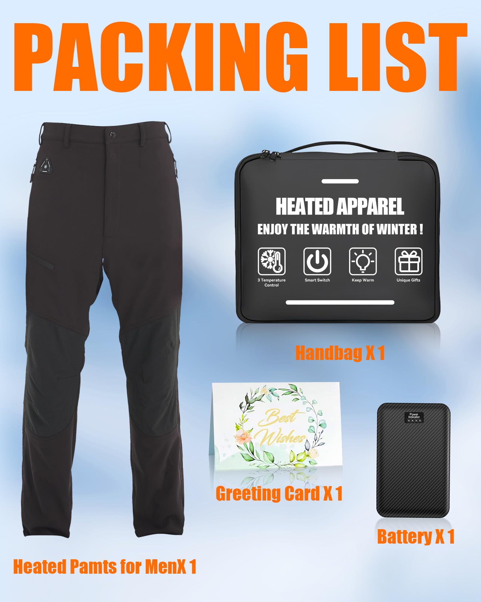 Heated Pants for Men - 7.4V 16000mAh Battery Powered Winter Thermal Pants with 4-in-1 Smart Controller - Ideal for Hunting, Skiing, Snowboarding & Outdoor Winter Activities