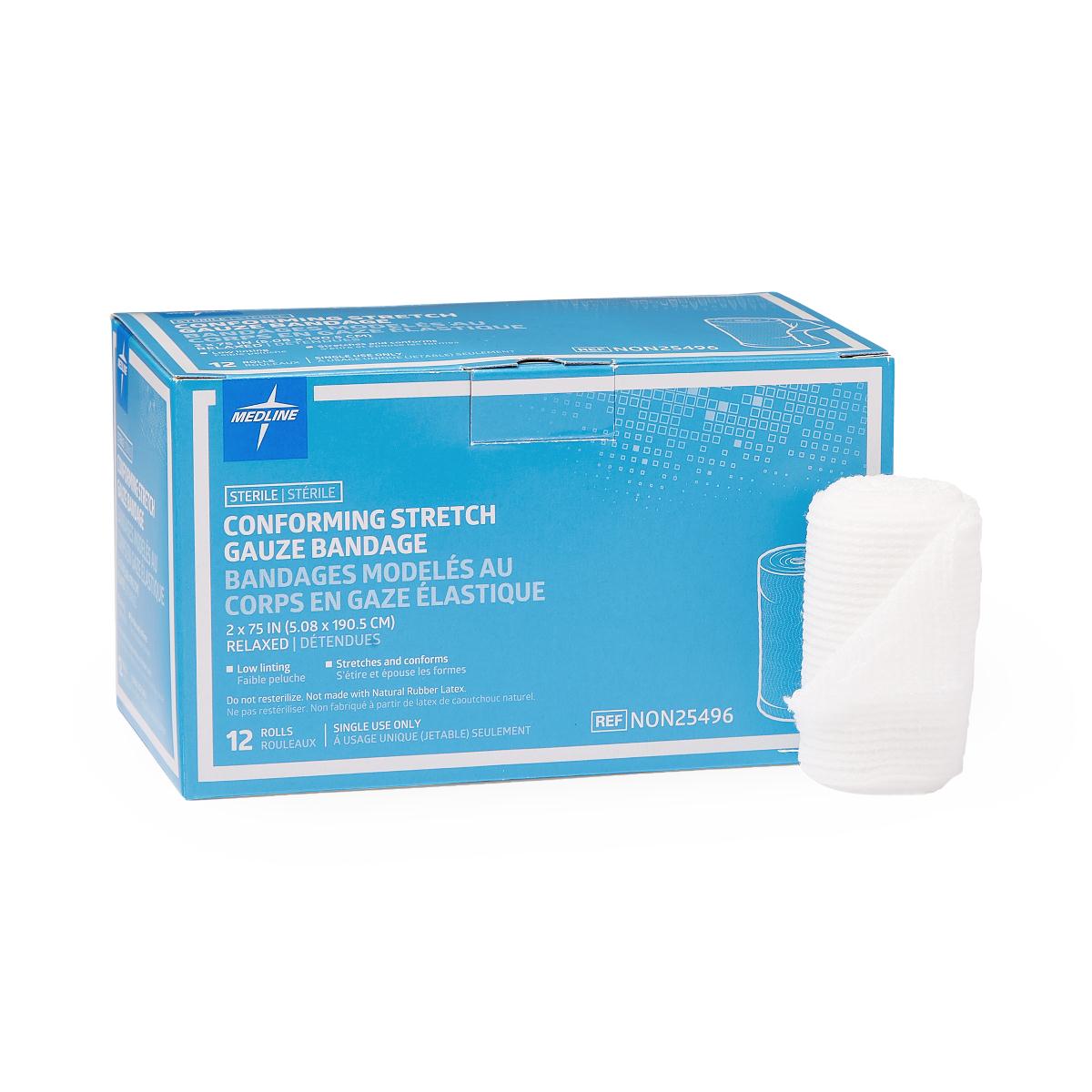 Sterile Soft Conforming Bandages 2x75 Inches - Box of 12 | Self-Adhesive Medical Wound Dressings for First Aid, Burns & Post-Surgery Care