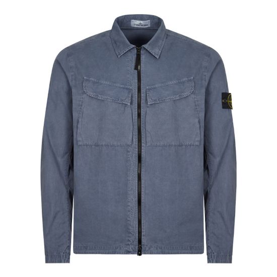 Stone Island Avio Blue Double Pocket Overshirt Jacket - Men's Lightweight Casual Shirt for Outdoor & Streetwear Fashion