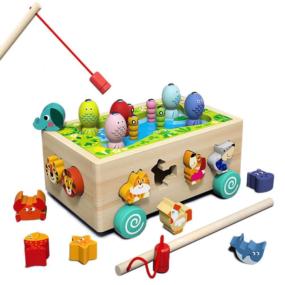 Montessori Wooden Toys for Toddlers 1-4 Years Old - Fine Motor Skills Learning Game, Shape Sorting & Fishing Harvest Activity for Boys & Girls - Educational Gifts for Kids Age 1-3 | Preschool Learning, Birthday Present, Daycare Activity