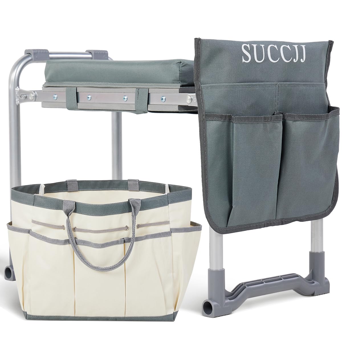 Heavy Duty Foldable Garden Kneeler and Seat - Extra Wide Gardening Bench with Handles for Seniors & Women - Grey Kneeling Stool for Planting, Weeding & Outdoor Activities