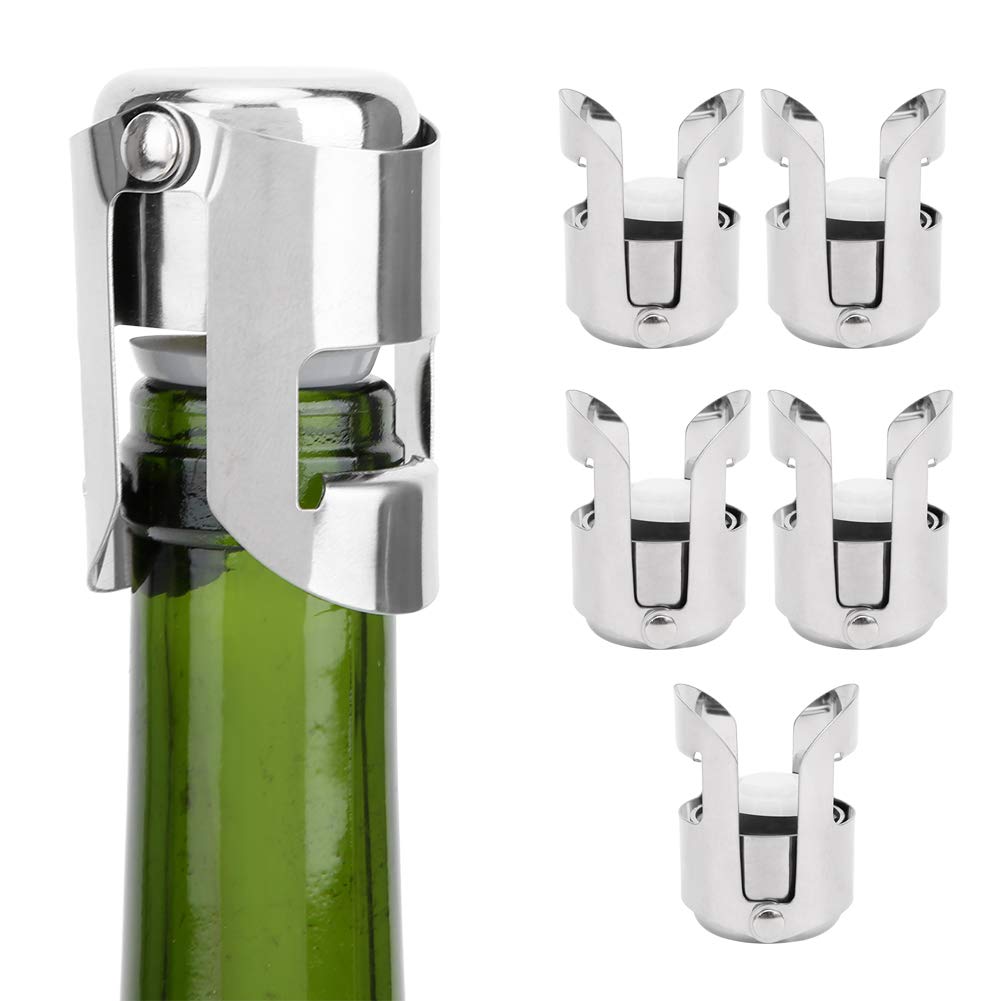 Premium Stainless Steel Wine Bottle Stoppers - 5-Piece Set for Champagne & Wine Preservation | Reusable Wine Savers for Restaurants, Hotels & Home Bars | Keep Bubbles Fresh for Parties, Weddings & Special Occasions