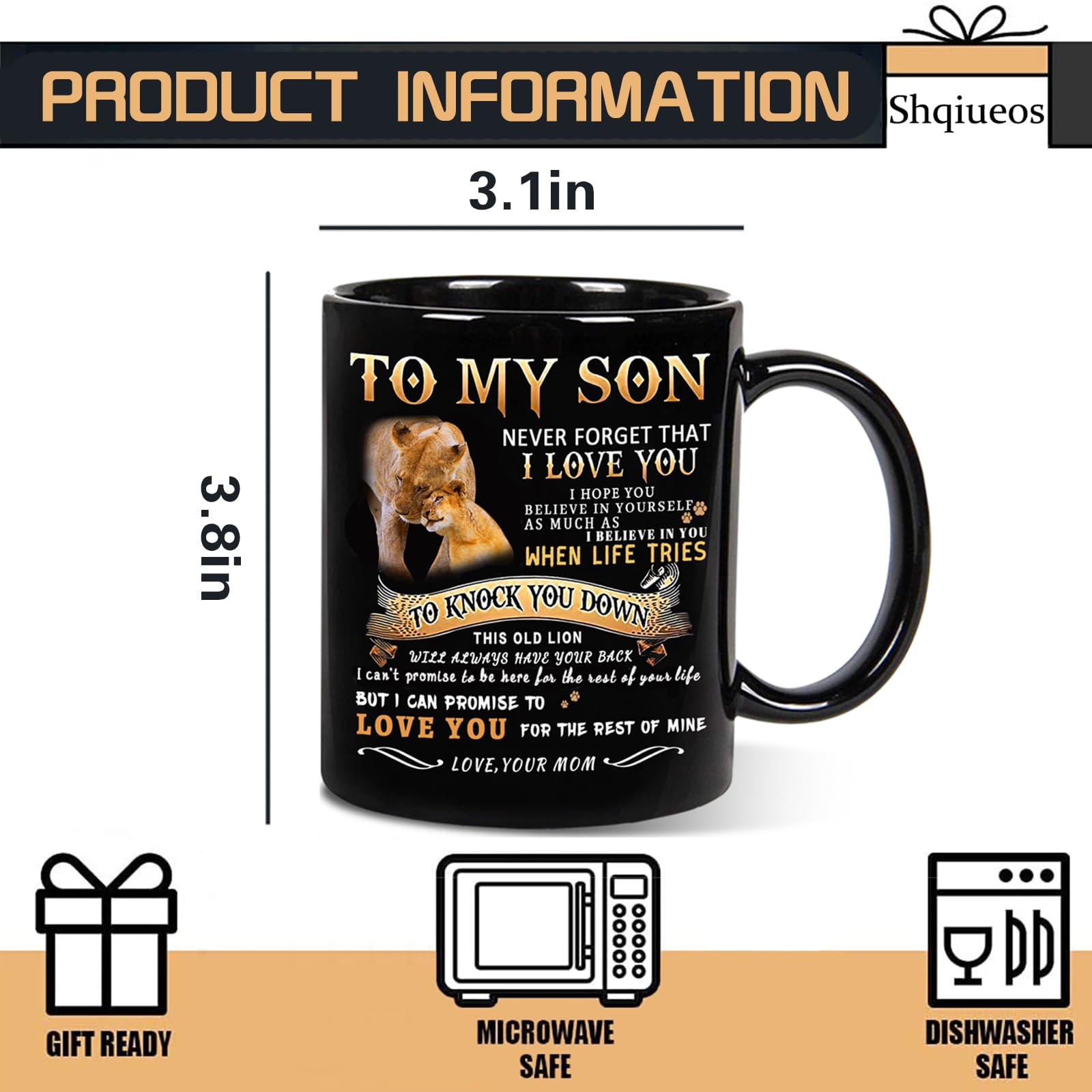 My Son Lion Mug - Inspirational Gift from Mom for Birthday, Father's Day & Christmas - 11oz