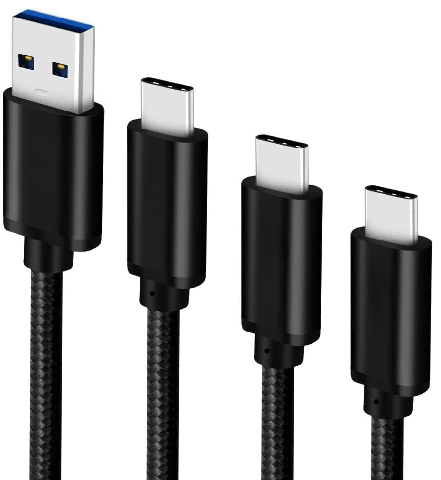 Premium 3-Pack USB to USB-C Fast Charging Cable - Heavy Duty Braided Cord for Samsung Galaxy S25/S24/Plus/Ultra/FE, A35/A16/A15/A14 5G, Moto G Power/Play/Stylus, TCL 50/40/XE/LE - Perfect for Home, Office & Travel Charging (Black)