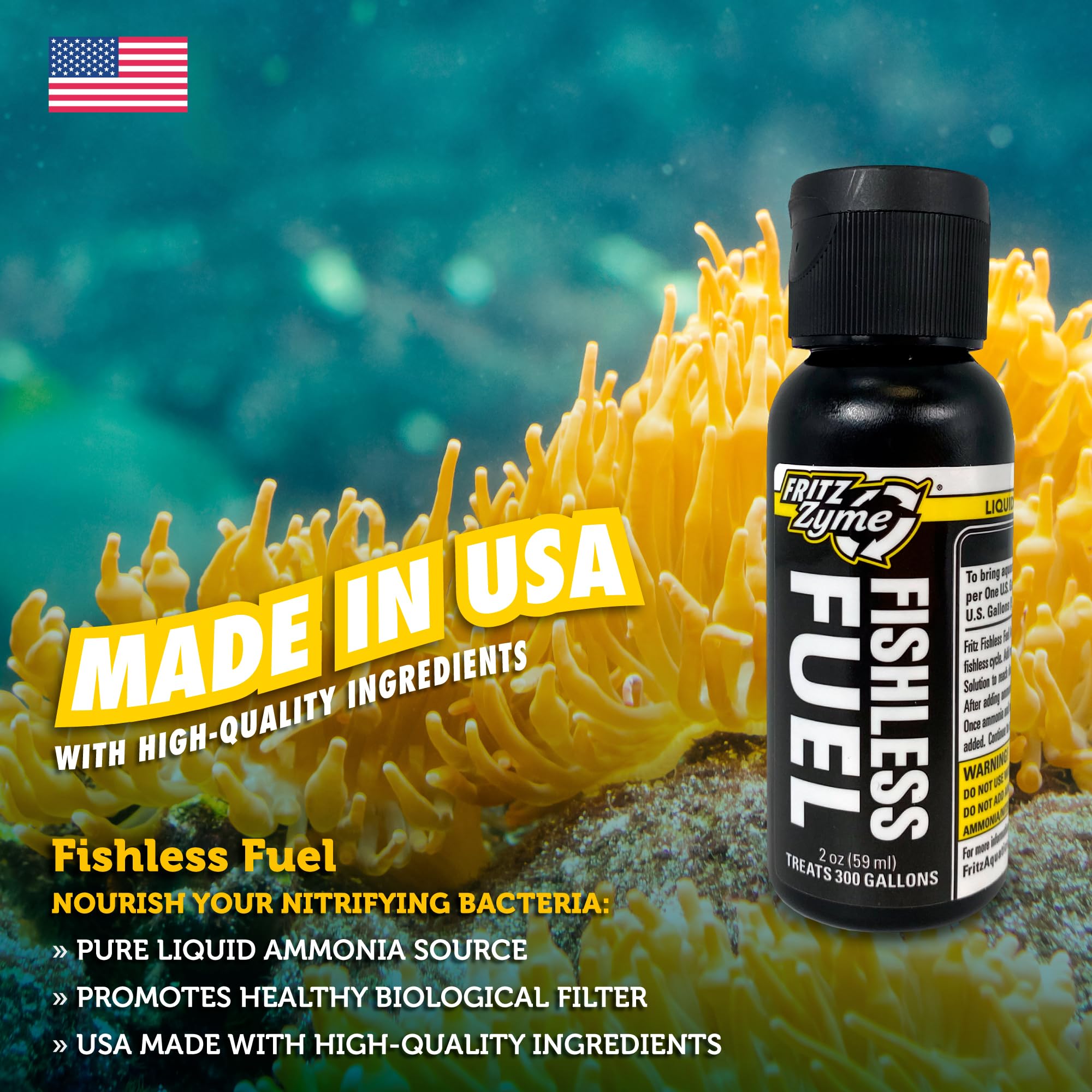 FritzZyme Fishless Fuel Ammonia Solution for Aquarium Cycling - 2 oz Bottle | Safe Ammonia Source for New Fish Tanks | Ideal for Freshwater & Saltwater Aquarium Setup
