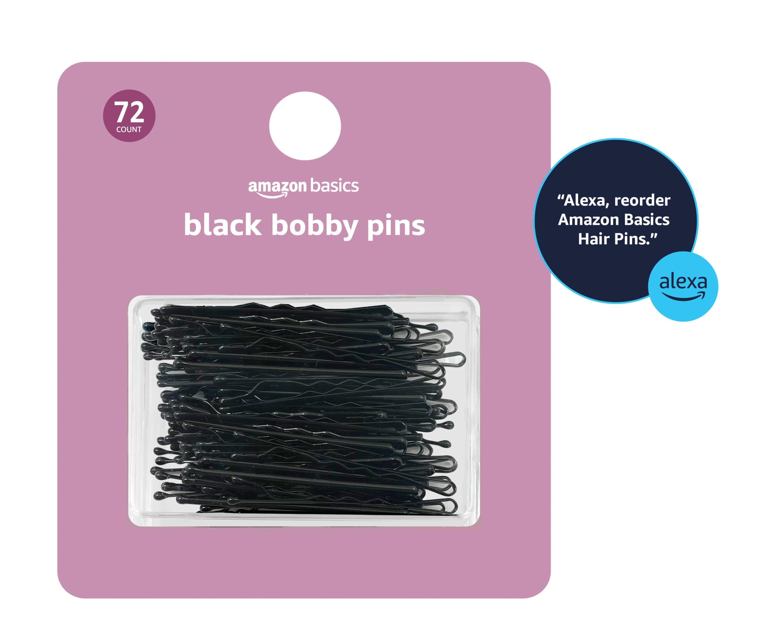 Amazon Basics Bobby Pins - 72 Count Black Hair Pins for Women, Secure Hairstyles for Work, Gym & Everyday Use