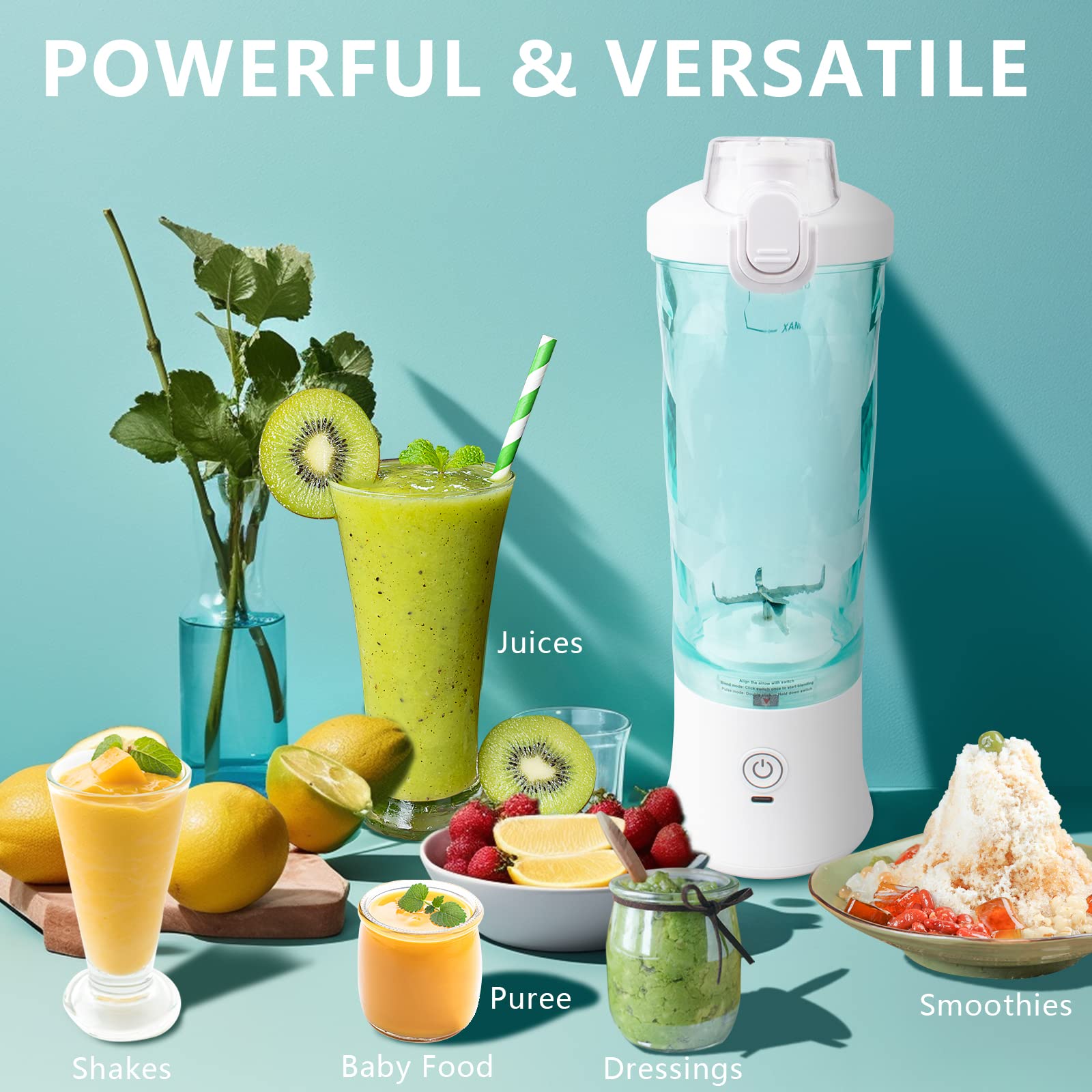 600W Portable Smoothie Blender with 6 Stainless Steel Blades - 600ML BPA-Free Travel Blender USB Rechargeable - Perfect for Protein Shakes, Fruit Smoothies & Meal Prep at Home, Gym or Outdoor Adventures