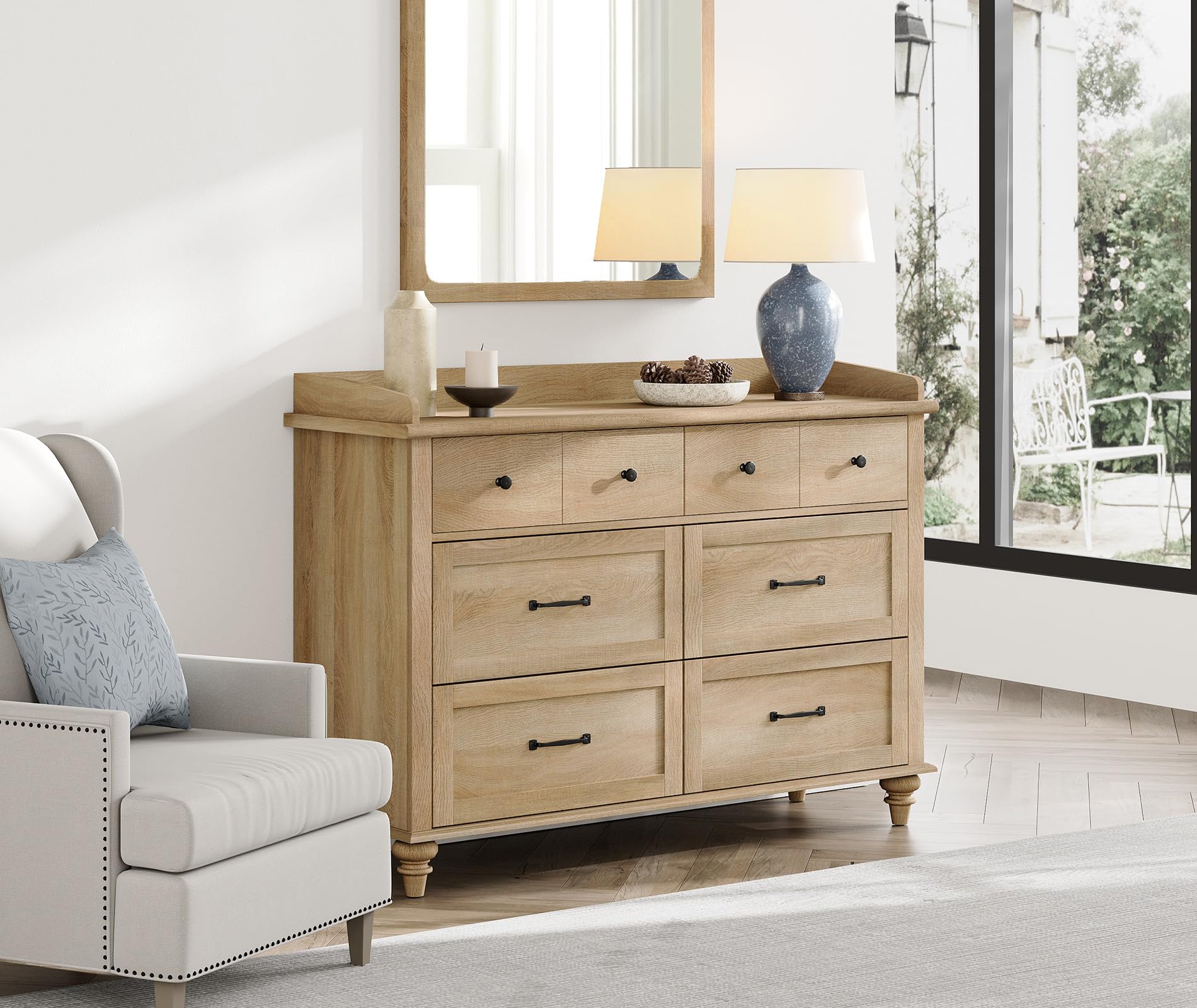 WAMPAT 6-Drawer Mid Century Modern Dresser for Bedroom - Rustic Oak Wooden Chest Storage Organizer for Kids, Nursery, Living Room & Hallway | Perfect for Clothes, Toys & Home Organization