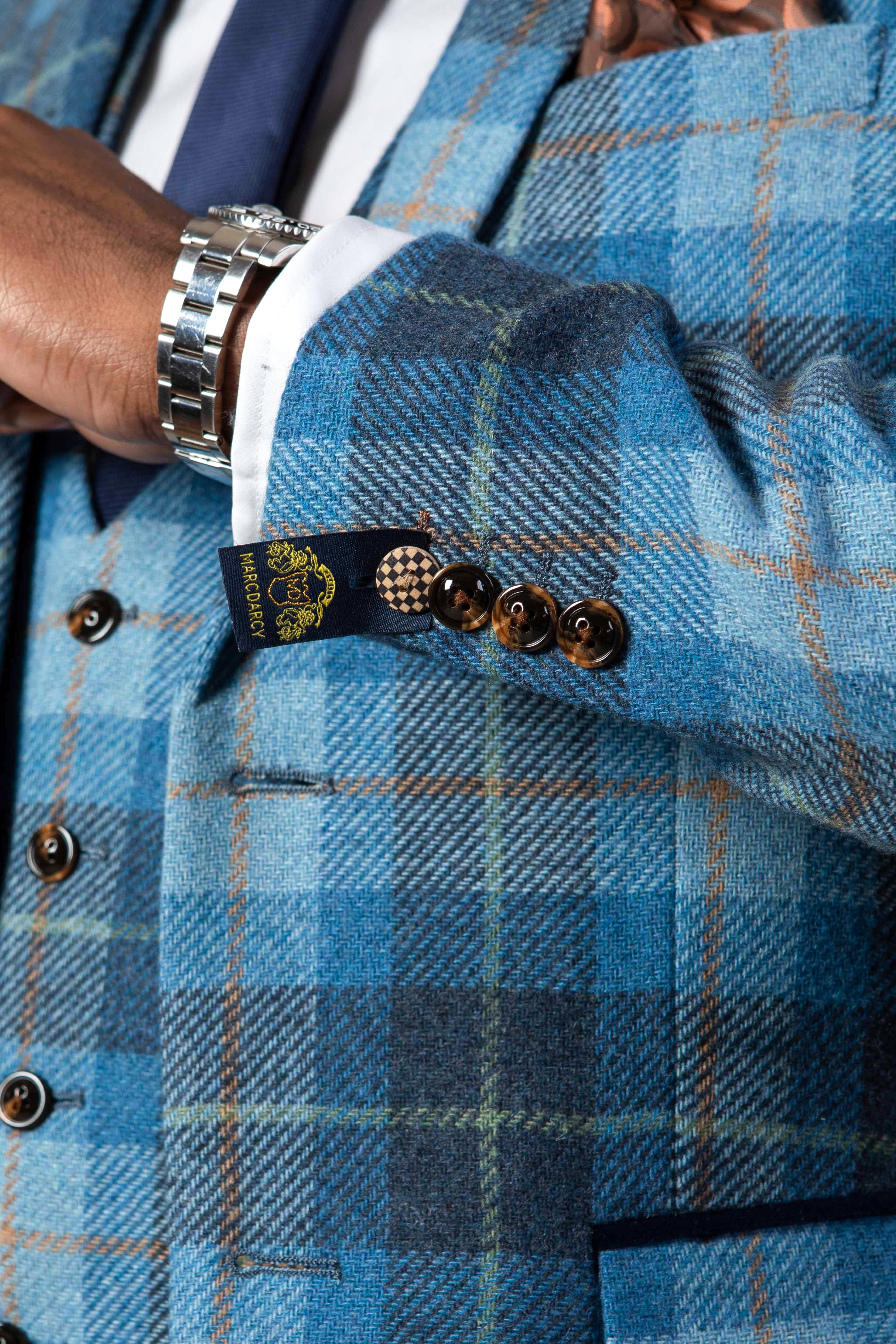 Stylish MORRIS Blue Tweed Check Blazer for Men - Perfect for Business Meetings & Formal Events