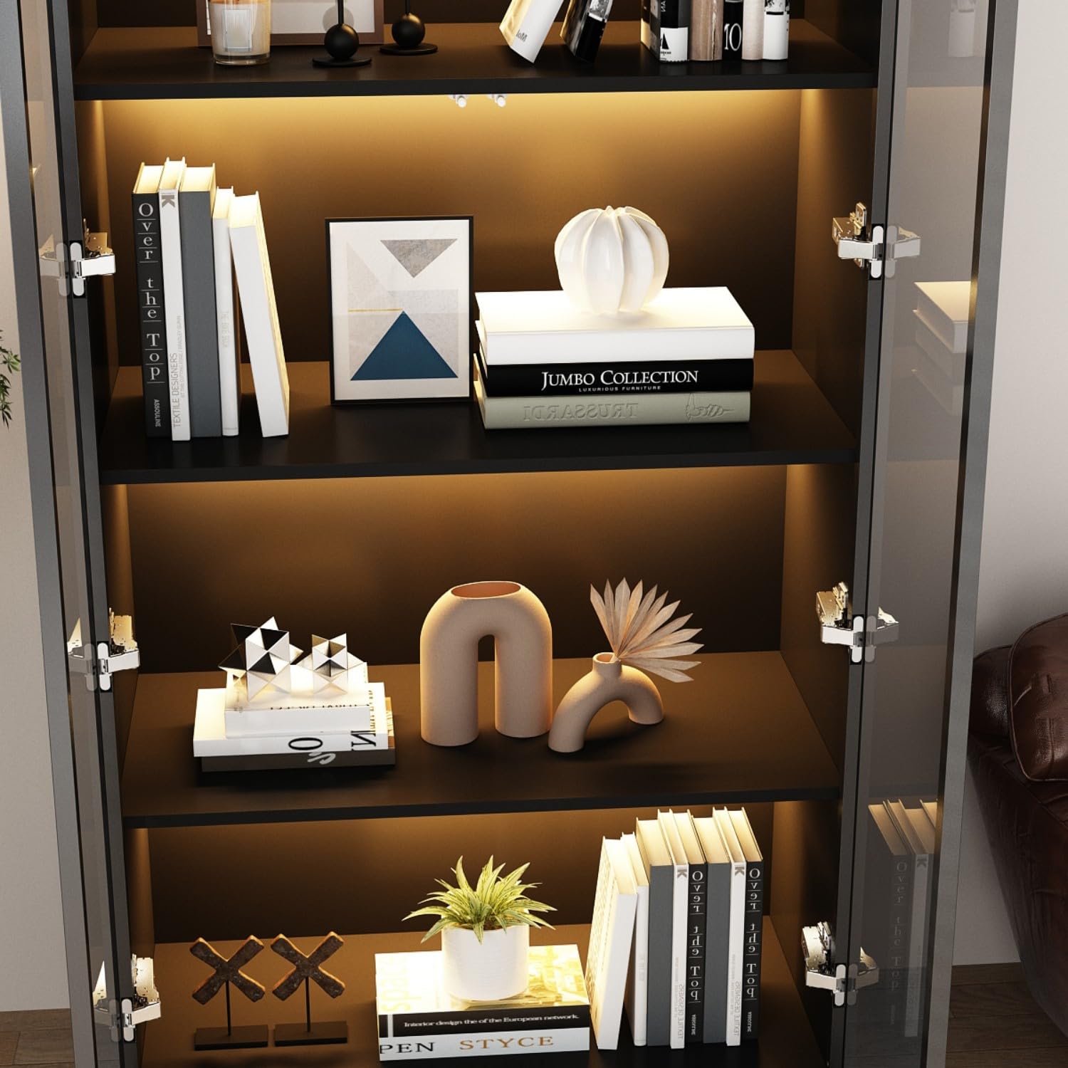 FAMAPY 4-Tier Glass Display Cabinet with LED Lights - 31.5