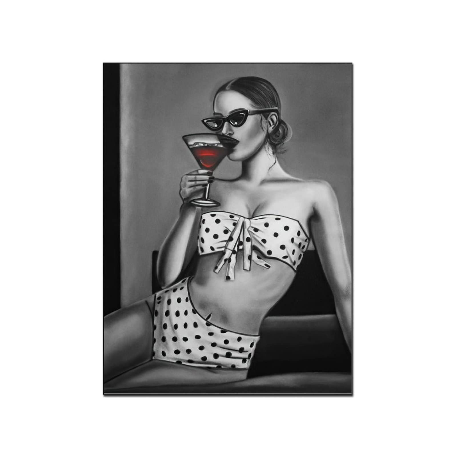 To Hell with Love Painting - Woman and Wine Art Print, Nordic Modern Wall Decor for Living Room & Bedroom, 12x16 inch (30x40cm) Canvas Poster - Perfect for Home, Office & Gift Giving