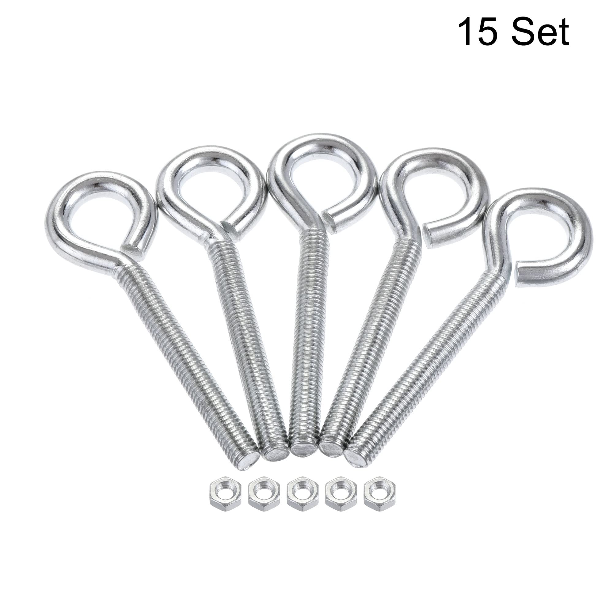 uxcell M5x40mm Eye Hooks Screws Bolts Kit - 15pcs Carbon Steel Hanger Eyelet Hooks with Hex Nuts for Metal Hooks, Wood Terminal Ring Hooks - Perfect for Hanging Plants, Wind Chimes & Home Decor