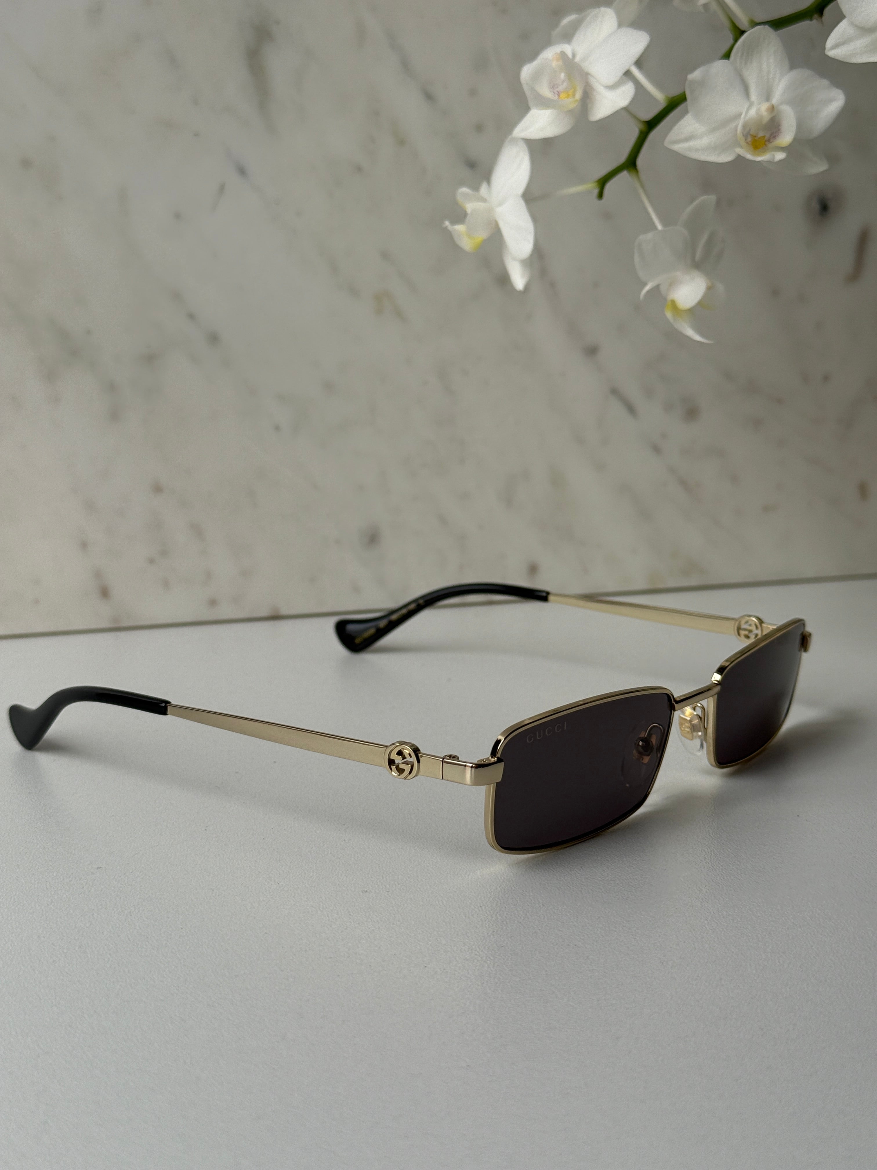 Gucci GG1600S Gold Metal Rectangular Sunglasses for Women - Luxury Designer Shades with UV Protection - Perfect for Beach, Driving & Fashion Outfits