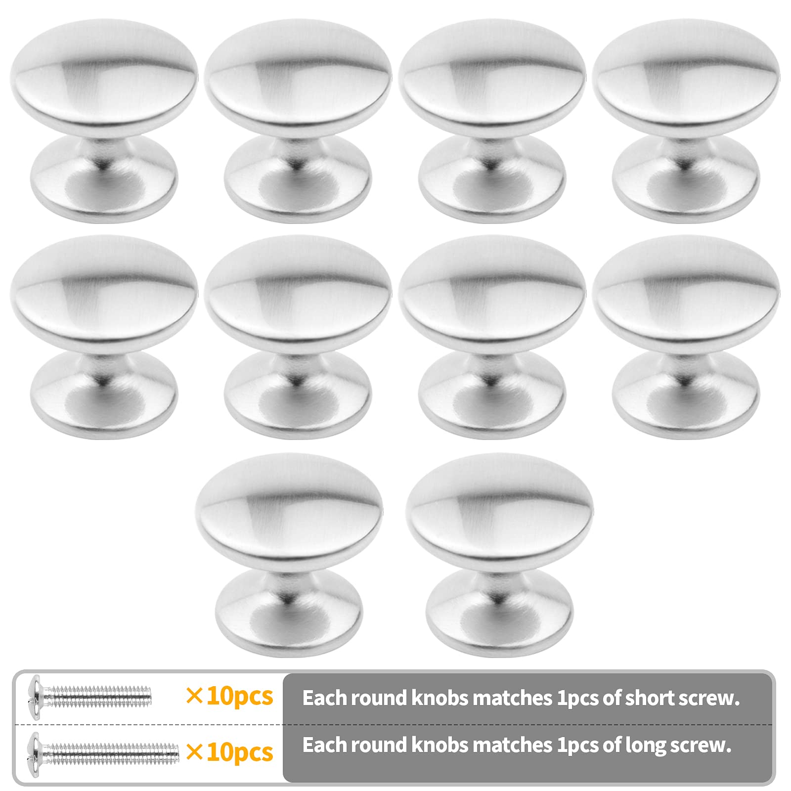 10 Pack Brushed Nickel Cabinet Knobs - Kitchen Drawer Pulls & Dresser Handles with Screws - Durable Zinc Alloy Hardware for Home, Office & DIY Projects