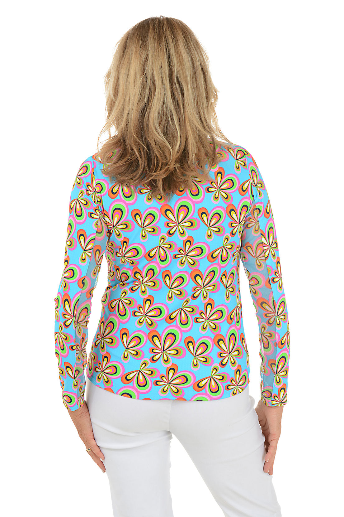 Turquoise Arya Flower UPF50+ Sun Protection Shirt for Women - Lightweight, Breathable & UV Blocking for Beach, Hiking & Outdoor Activities