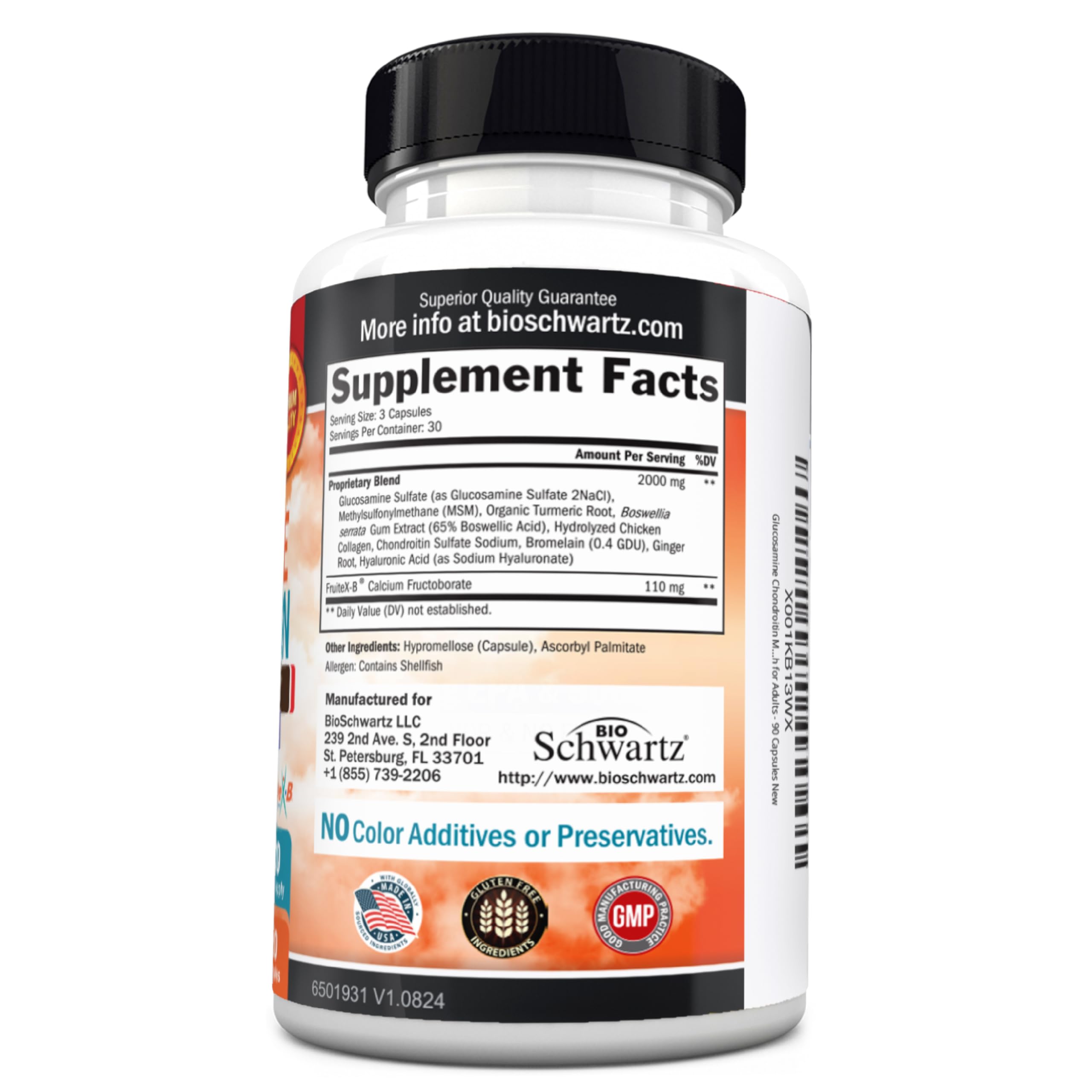 Glucosamine Chondroitin MSM Joint Support Supplement with Collagen Peptides, Turmeric & Hyaluronic Acid - 90 Capsules - FSA/HSA Approved, Gluten Free, Non-GMO - Supports Mobility & Comfort for Active Lifestyles, Athletes & Aging Adults