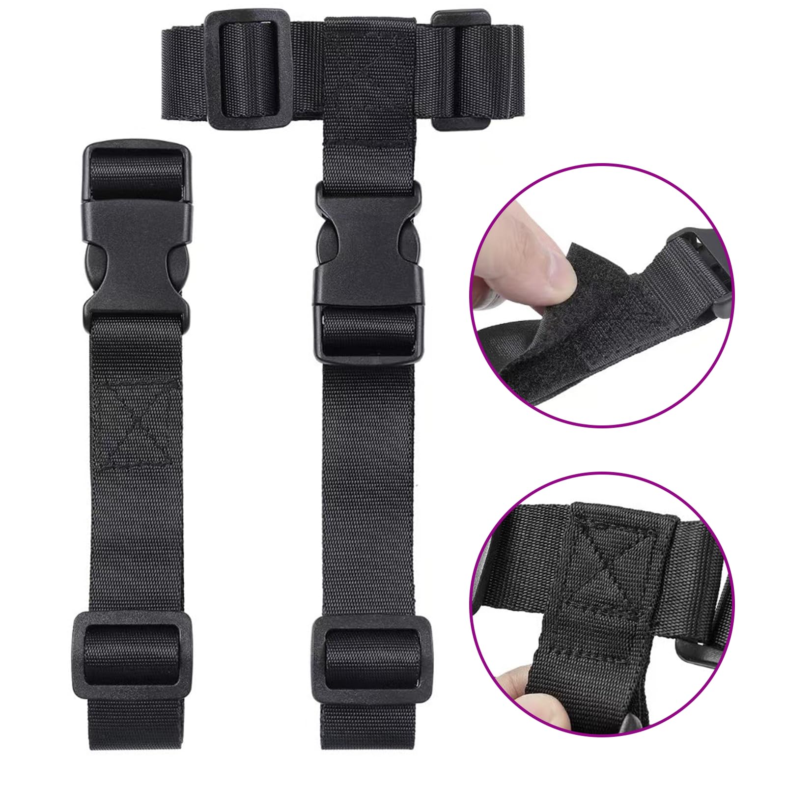 2 Pack Heavy Duty Adjustable Luggage Straps - Nylon Suitcase Belt with Secure Buckle for Travel, Handbags & Backpacks | Perfect for Connecting Bags, Organizing Luggage & Travel Accessories (Women & Men)