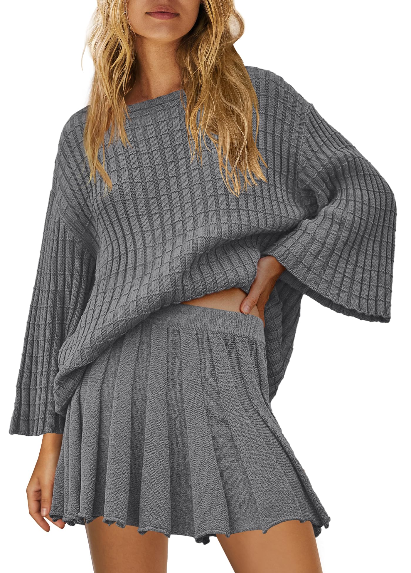 Yanekop Women's 2-Piece Sweater Skirt Set - Loose Matching Lounge Outfit, Comfy Pajama Set with Long Sleeve Top & Skirt | Perfect for Relaxing at Home, Casual Wear & Cozy Winter Outfits