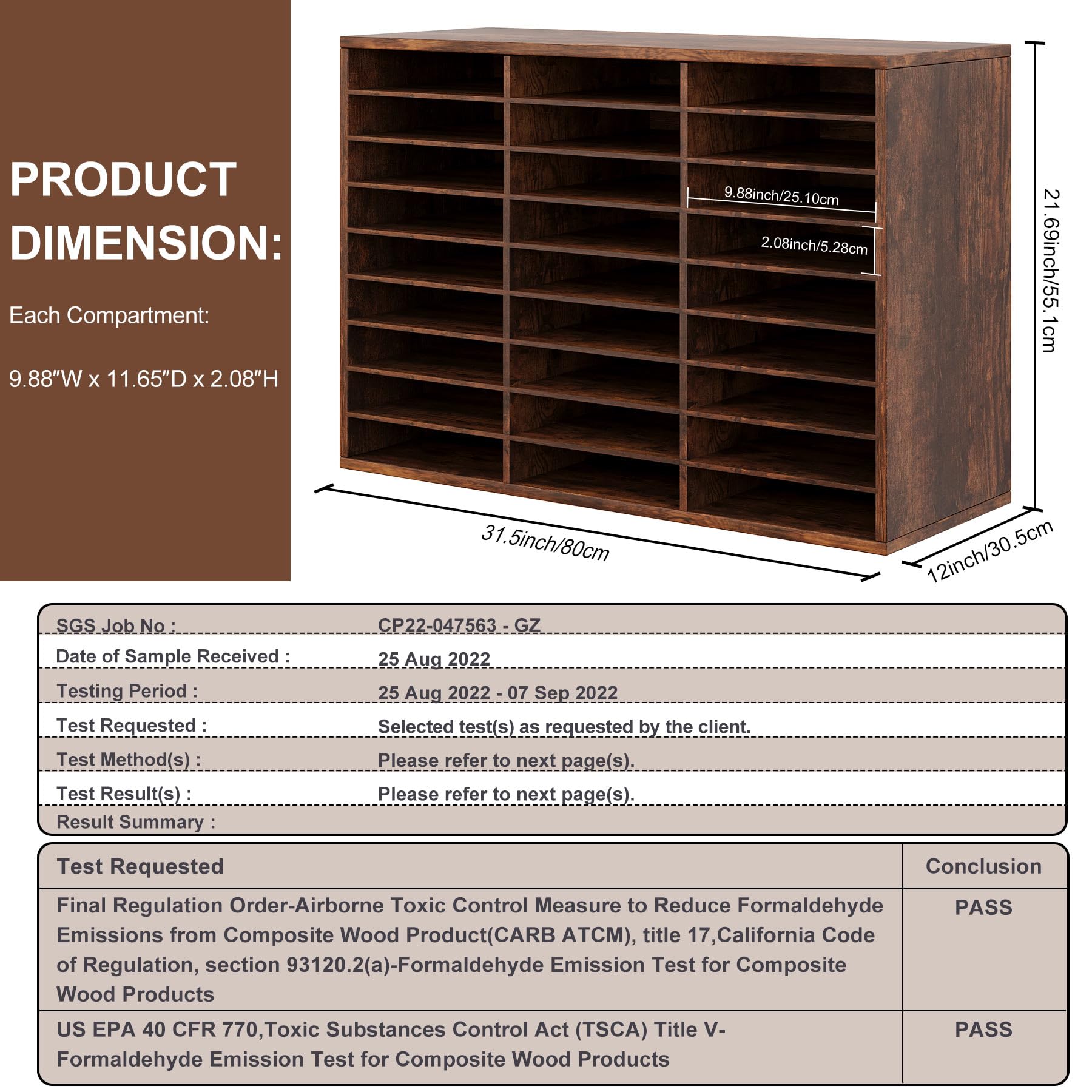 TQVAI 27-Slot Wooden Mail Sorter Organizer - Classroom & Home Office Desktop File Organizer with Antique Finish | Perfect for Letters, Bills, Documents, and Paper Storage in Schools, Offices, and Workspaces