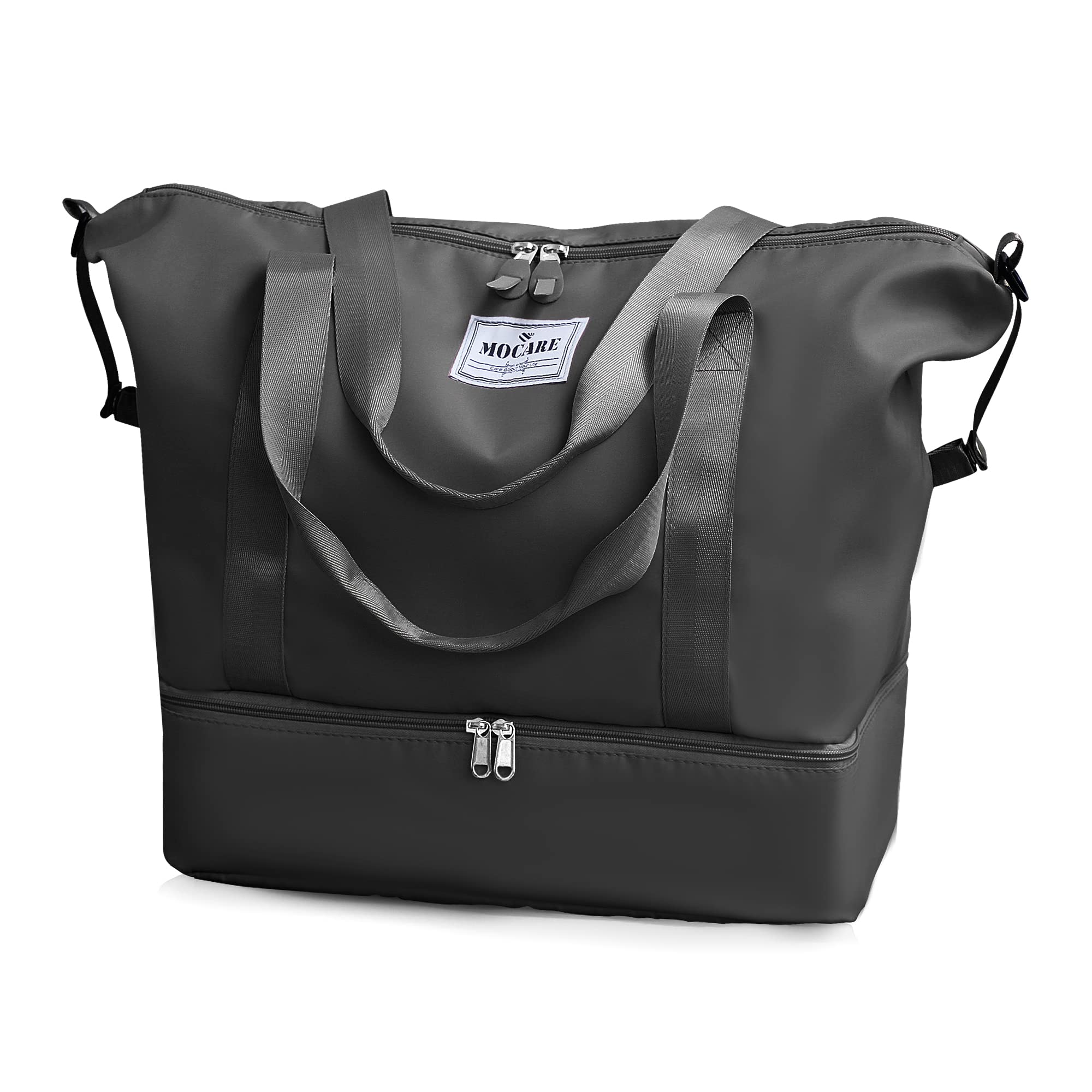 MOCARE Foldable Lightweight Travel Duffel Bag for Women - Gym Sports Tote, Overnight Weekender Carry On Bag with Shoes Compartment - Perfect for Workout, Travel, Shopping & Hospital Visits (Black)