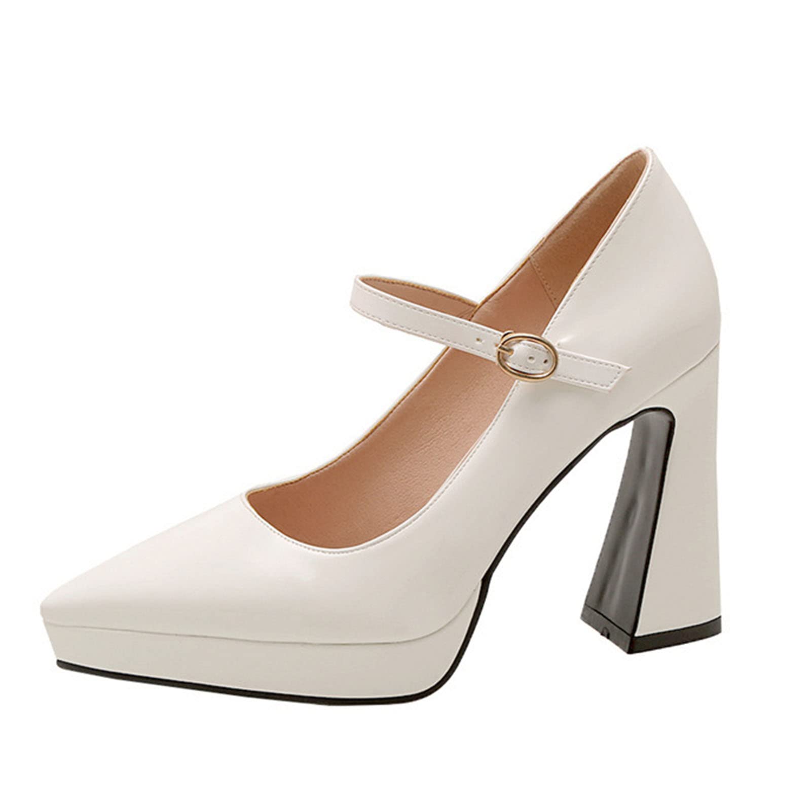 WOilERQ Women's Pointed Toe Chunky High Heels - Patent Leather Stiletto Pumps with Buckle Strap, Fashionable Nightclub & Party Shoes for Plus Size Ladies - Perfect for Evening Events, Weddings, and Night Out