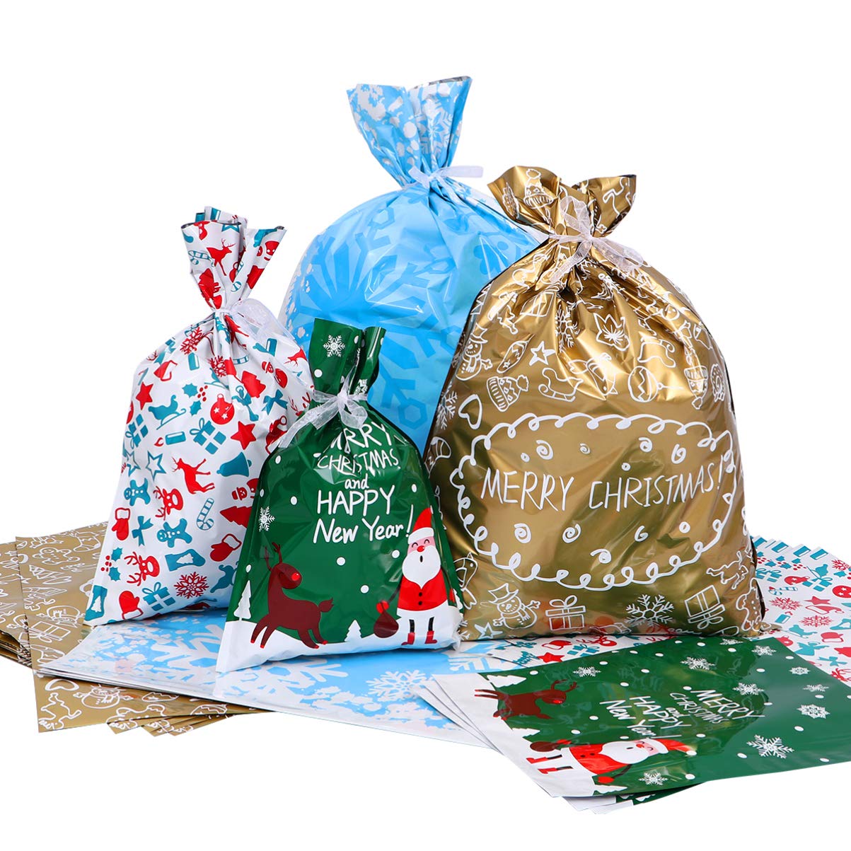 30Pcs Christmas Drawstring Bags Set - Holiday Party Favor Bags, Treat & Candy Wrapping Bags for Xmas Gifts, Stocking Stuffers, Classroom Rewards & Secret Santa Gifts