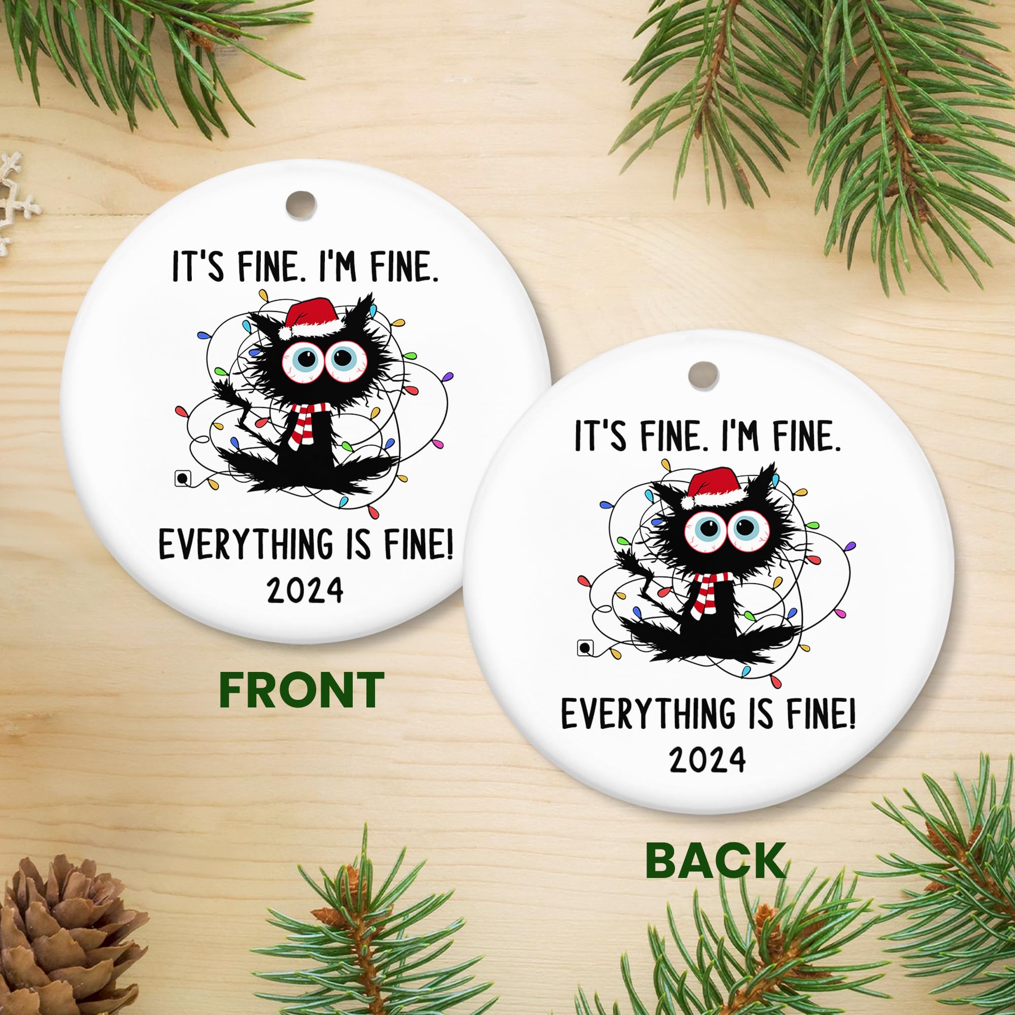 Funny Cat Christmas Ornaments 2024 - Ceramic Black Cat Decor for Cat Lovers | Unique Birthday & Holiday Gifts for Women & Men | Perfect for Tree Decorations, Stocking Stuffers & Cat-Themed Parties