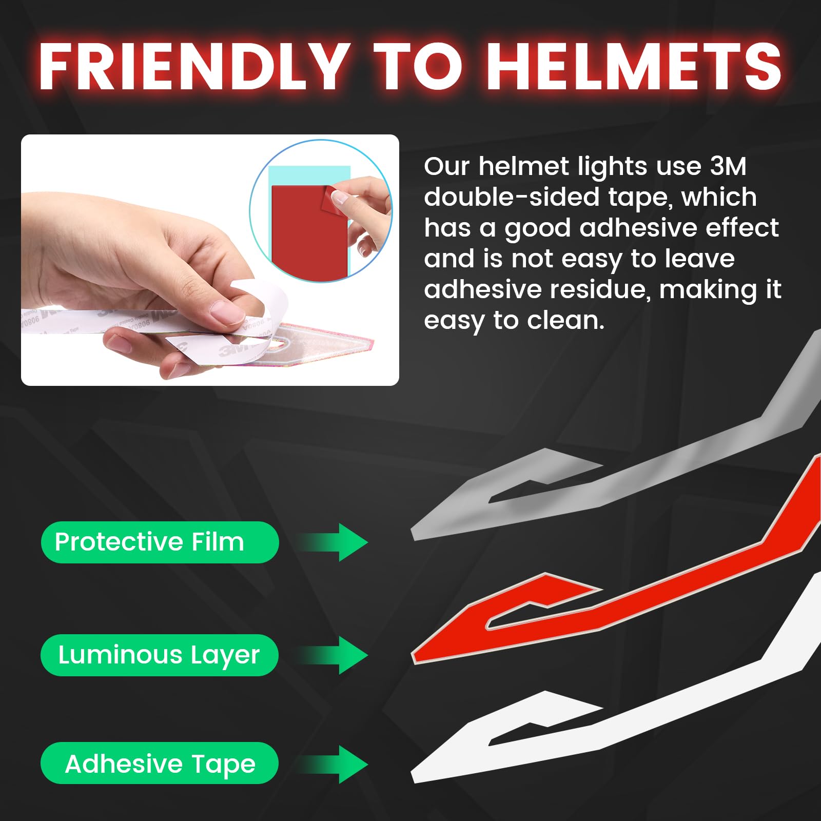 Motorcycle Helmet Light Bar - 4in1 Waterproof LED Sticker Kit for Night Safety, Cold Light Strip for DIY Helmet Signal, Red LED for Enhanced Visibility in Night Riding and Urban Commuting