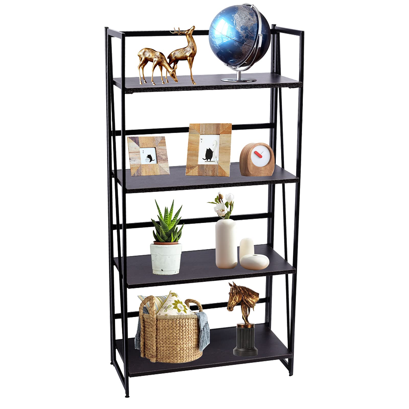 Vintage 4-Tier Folding Bookshelf - Multifunctional Storage Shelf for Books, Plants & Home Decor | Space-Saving Organizer for Home, Office & Dorm Room