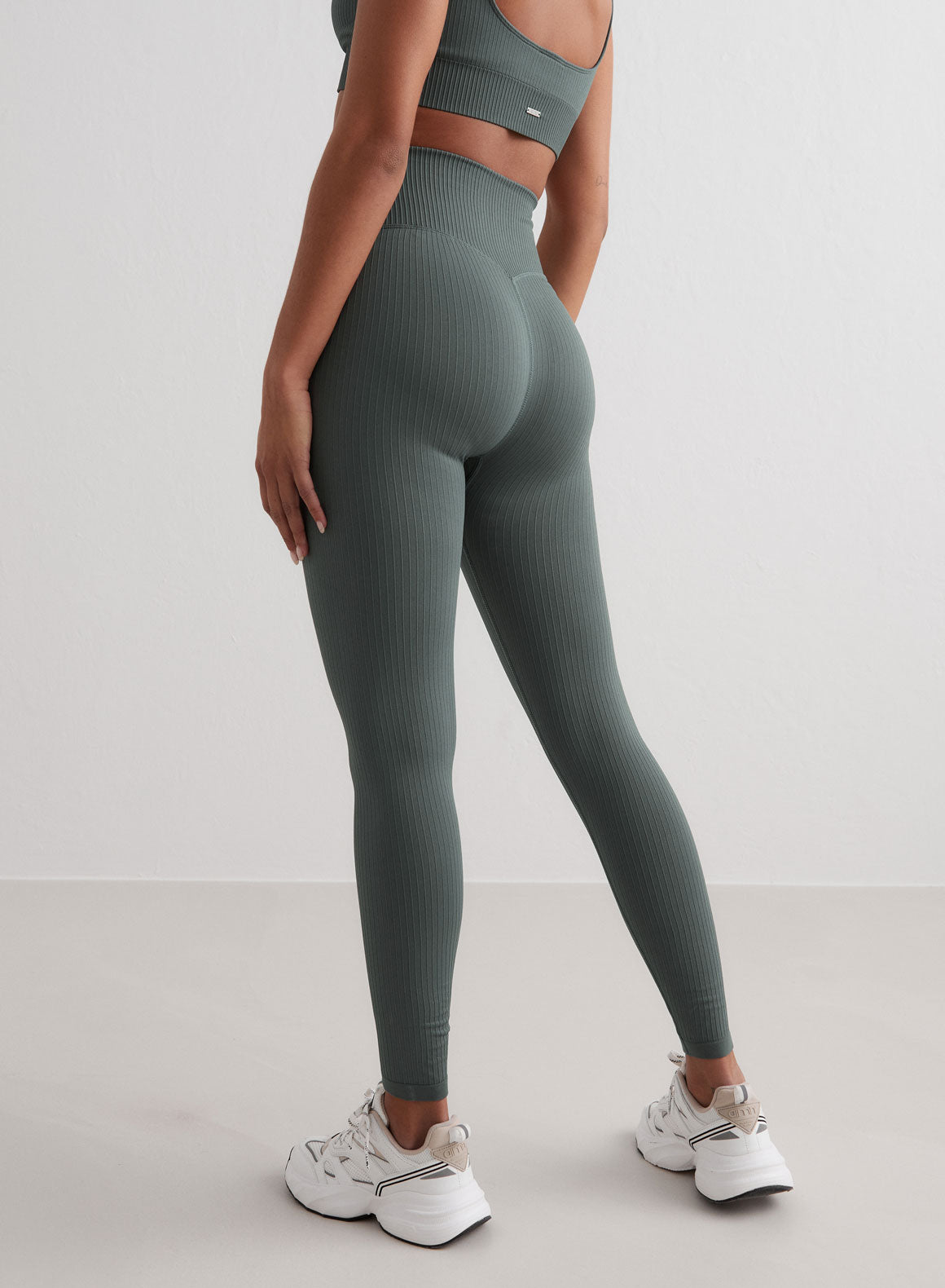 Sage Ribbed Seamless Yoga Tights for Women - High Waisted Workout Leggings for Running, Gym & Lounge Wear