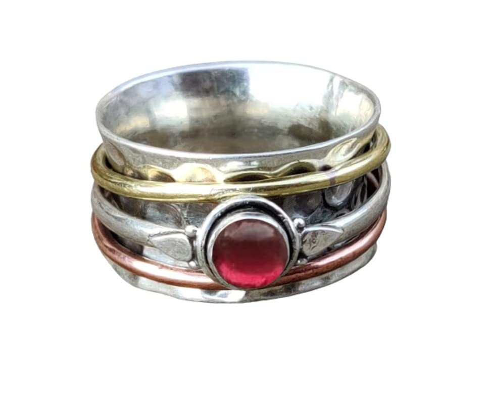 Garnet Gemstone Spinner Ring for Women - Handmade Silver Meditation & Anxiety Relief Spinning Band Ring - Perfect for Stress Relief, Mindfulness Practice, and Stylish Everyday Wear