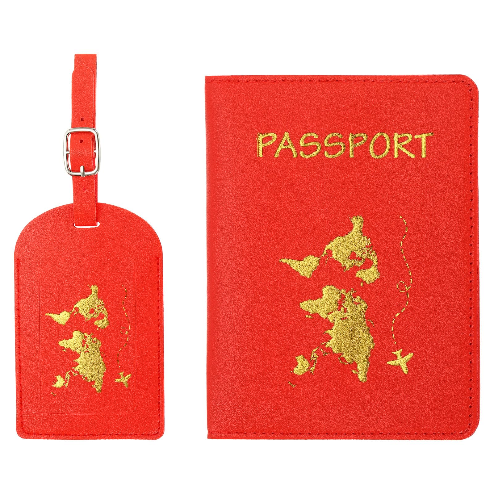 Premium PU Leather Passport Cover & Luggage Tag Set - RFID Blocking Travel Accessories for Men & Women (Red) | Perfect for International Trips, Business Travel & Vacation Essentials
