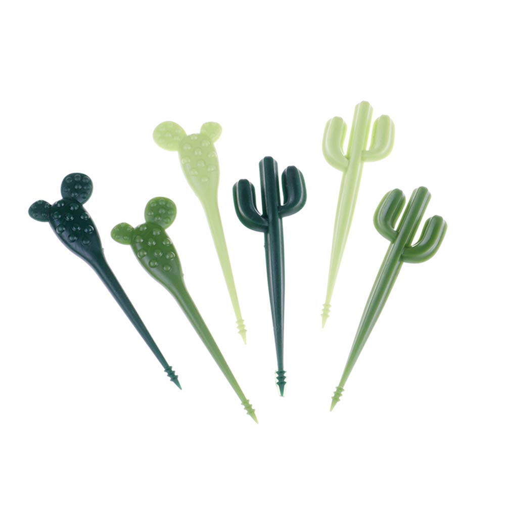 AKOAK 6-Piece Green Cactus Fruit Fork Set - Cute Kids Toothpick Cutlery for Desserts & Snacks - Eco-Friendly Children's Tableware for Parties, Picnics & Home Use