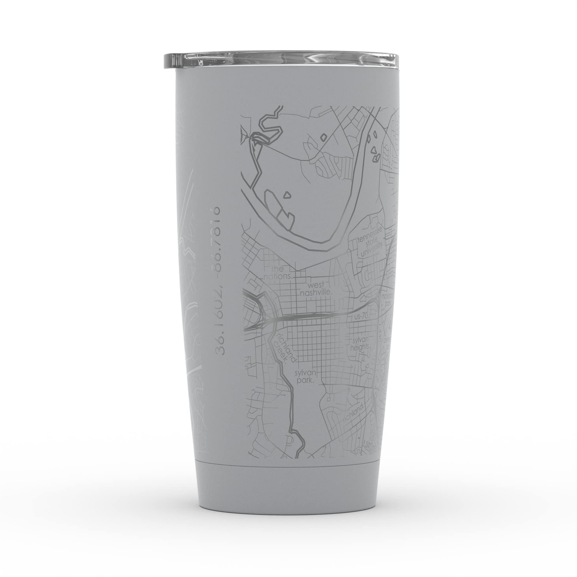 Personalized Nashville Tennessee Map Stainless Steel Tumbler - 20oz Insulated Travel Mug with Etched City Design (Dockside Gray) - Perfect for Coffee, Tea & Outdoor Adventures