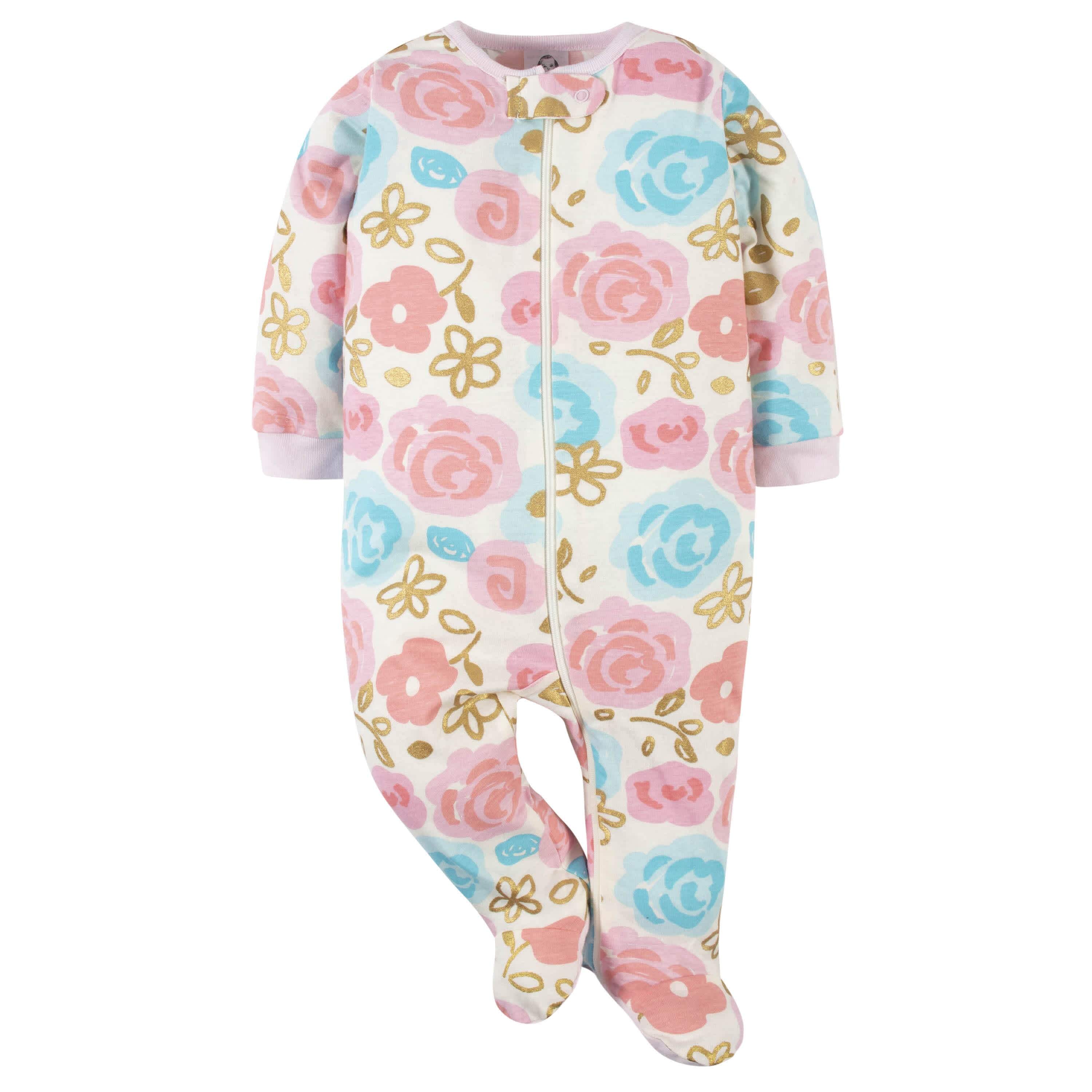 2 Pack Baby Girls Princess Sleep 'N Plays - Soft Cotton Footed Pajamas for Newborn & Infant - Perfect for Nursery, Bedtime & Photo Shoots