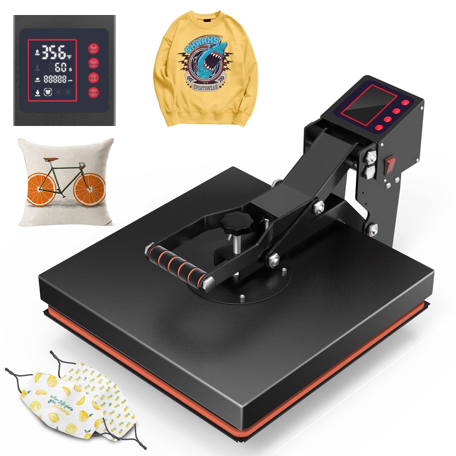 HORGELU 15x15 Inch Heat Press Machine - Professional Digital Clamshell T-Shirt Heat Transfer Press with High Pressure for Sublimation Printing | Perfect for T-Shirts, Mouse Pads, Canvas Bags & DIY Crafts